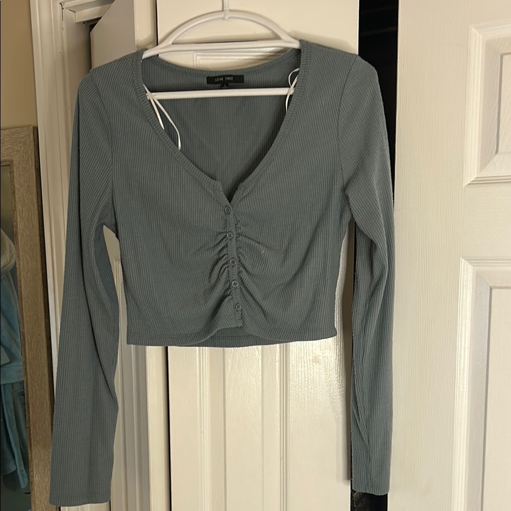 Ribbed Long Sleeve Top in Sage Green